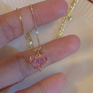 Sparkling Pink Heart Necklace
